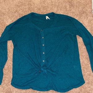 Tie front Waffle knit long sleeve